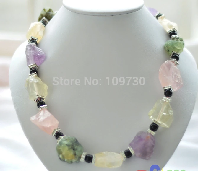 

Jewelr 003251 Nature 35MM green crude ore Fluorite crystal agate bead necklace
