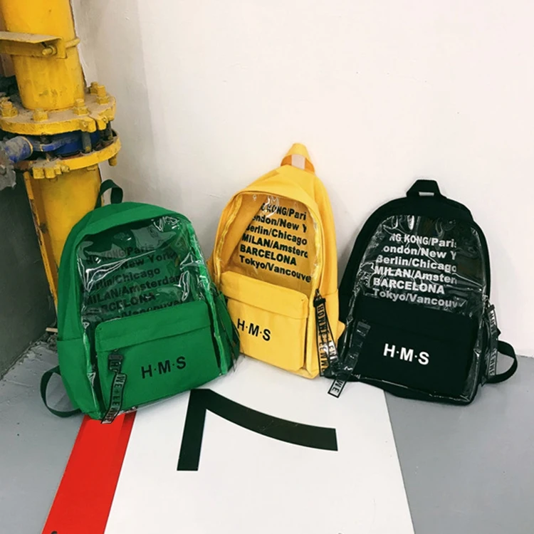 

ABDB-Harajuku Clear Canvas Letter Women Backpacks School Bags For Teenage Girls Female Quality Travel Backpack Bookbag