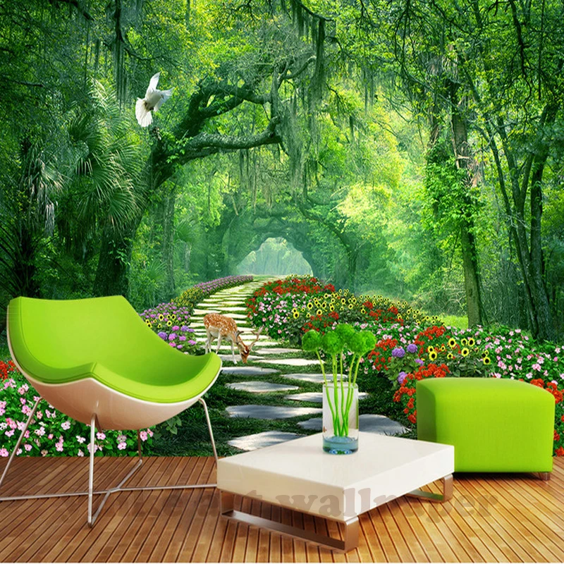 

Nature Landscape 3D Wall Mural Wallpaper wood park small road mural Living Room TV Backdrop Photo Wallpaper For Bedroom Walls