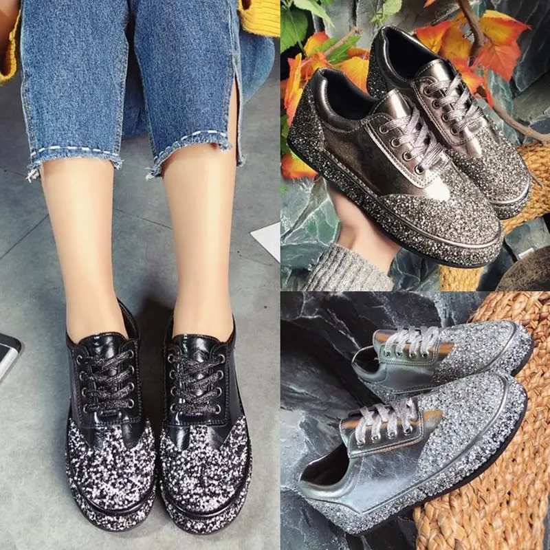 

2018 spring new water drill sequins fashionable women's shoes students' thick soles single shoes