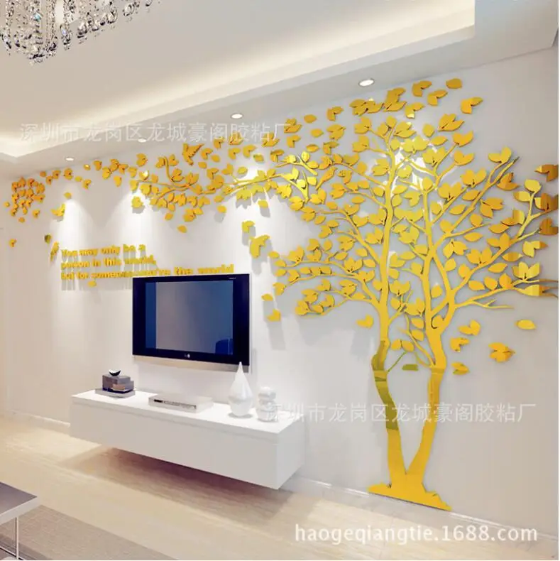 Съемный 3d кубический акриловый стикер стены гостиной диван ТВ фон стены интерьера комнаты украшения большое дерево