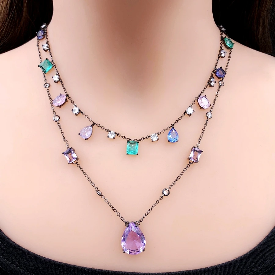 Красочное ожерелье-чокер с цирконием и камнем для женщин, разноцветная Женская Цепочка-ожерелье с кристаллами, модные вечерние ювелирные изделия в стиле бохо
