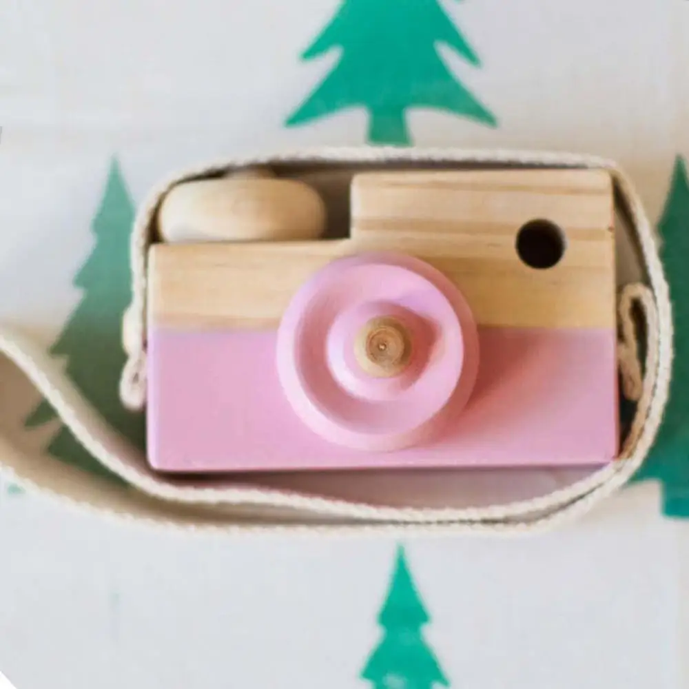 Милые деревянные камеры игрушки для интерьера для детей модные аксессуары для одежды синий розовый белый мятный зеленый фиолетовый рождественские подарки - Цвет: Pink