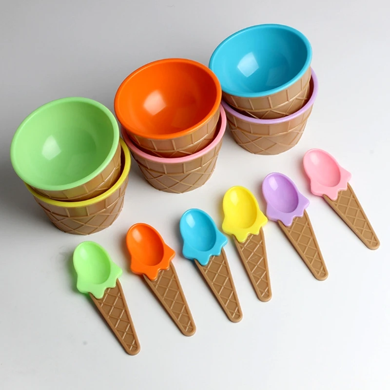 

Children's Ice Cream Bowls Spoons Set Durable Kids Cup Dessert Tableware Gift