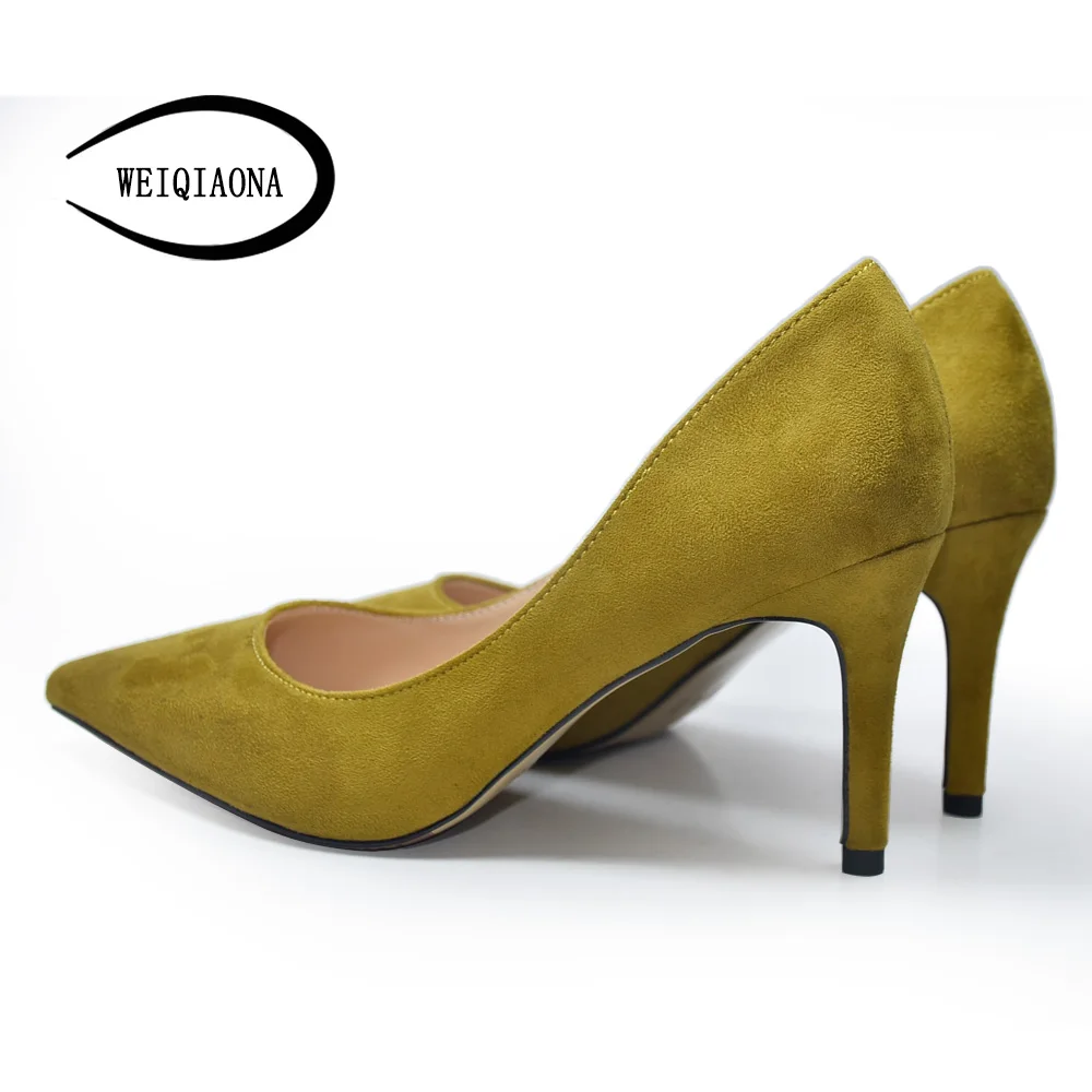 

WEIQIAONA 8cm fine high heels suede Basic Women's singles shoes Fashion women pumps Dress shoes work shoes