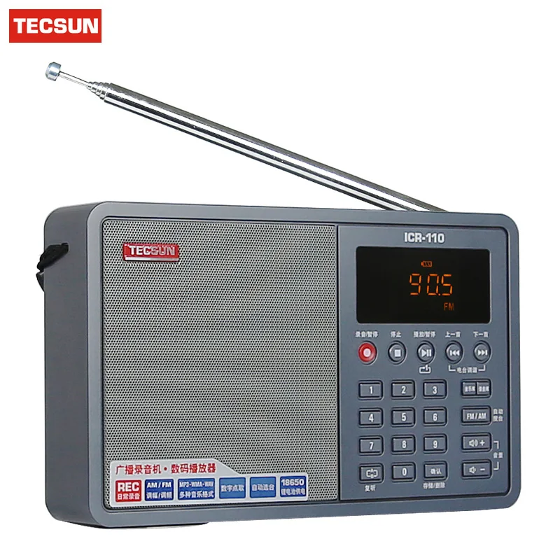 

TECSUN ICR-110 ICR110 FM/AM Radio TF Card MP3 Player Recorder Mini-loudspeaker ICR110 Recorder MP3 Player Radio FM 76-108 Broad