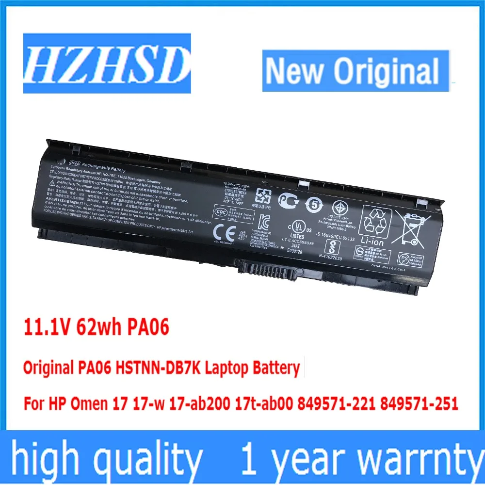 11,1 V 62wh PA06 PA06 HSTNN-DB7K ноутбук Батарея для hp двумя способами; женские 17 17-w 17-ab200 17t-ab00 849571-221 849571-251