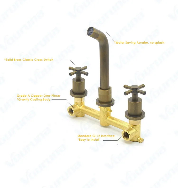 Antique Brass Wall Mounted Basin Faucets (6)