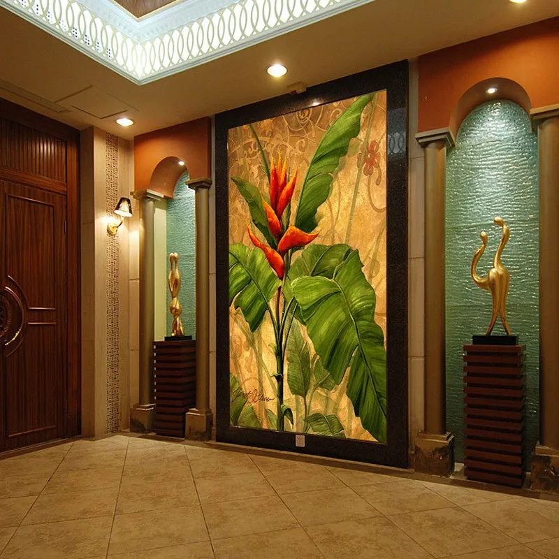 Beibehang пользовательские обои 3D фрески Фреска Европейская картина маслом банановый лист Настенные обои Гостиная вход 3d обои
