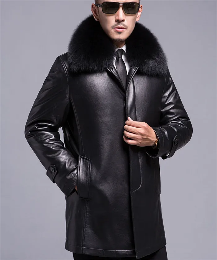 Новинка, Мужская зимняя теплая куртка из натуральной кожи, мужская шуба из натурального меха норки, мужская куртка с воротником из меха кролика, пальто размера плюс