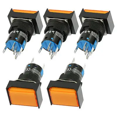 

5 Pcs DC 24V Orange Lamp NO NC Latching Rectangular Cap 16mm Push Button Switch