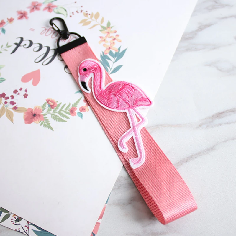 Горячая Милая Розовая лента Фламинго брелок группы для женщин сумка автомобильный брелок короткие и длинные ленты для чехол для телефона цепочка для ключей бумажник - Цвет: Short