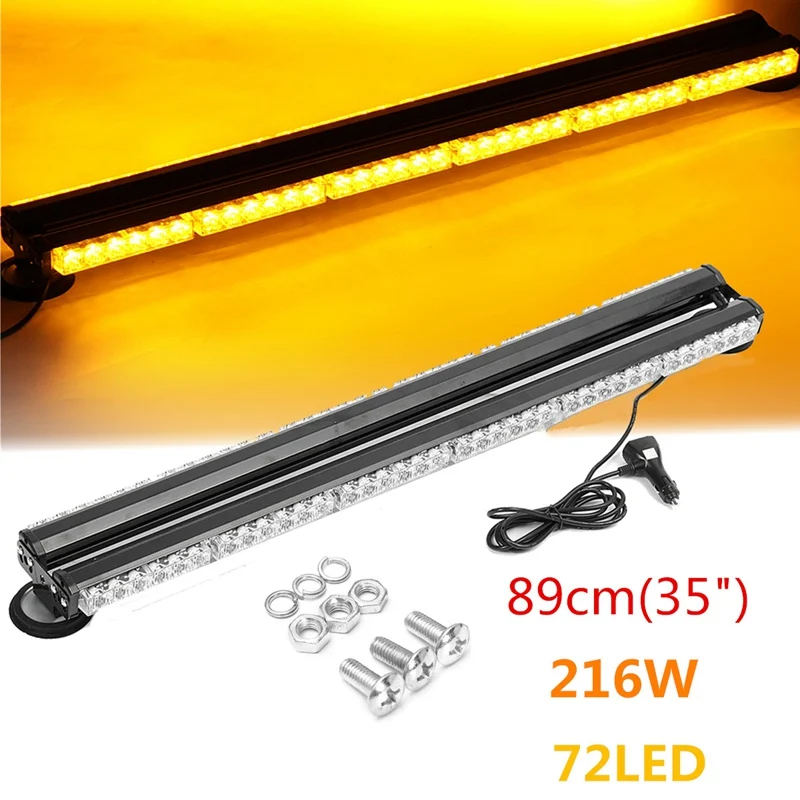 

Autoleader 1Pcs 35 Inch 12V 216W 72LED Double Side Bright LED Flash Strobe Light Beacon Bar Warning Auto Yellow Signal Lamp