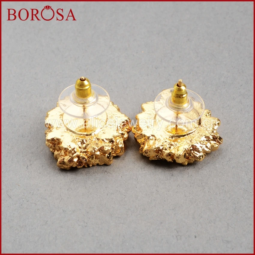 Borosa 5 пар Drusy Серьги гвоздики для Для женщин золото Цвет Природный Радуга
