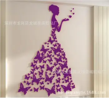

DIY romantic Butterfly wedding dress 3D crystal stereo wall stickers girls bedroom decoration living room wall decals home decor