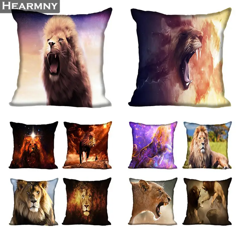Lion Pillow Cover High Quality Bedroom Home Office Decorative Pillowcase Square Zipper Pillow Cases Satin Soft No Fade
