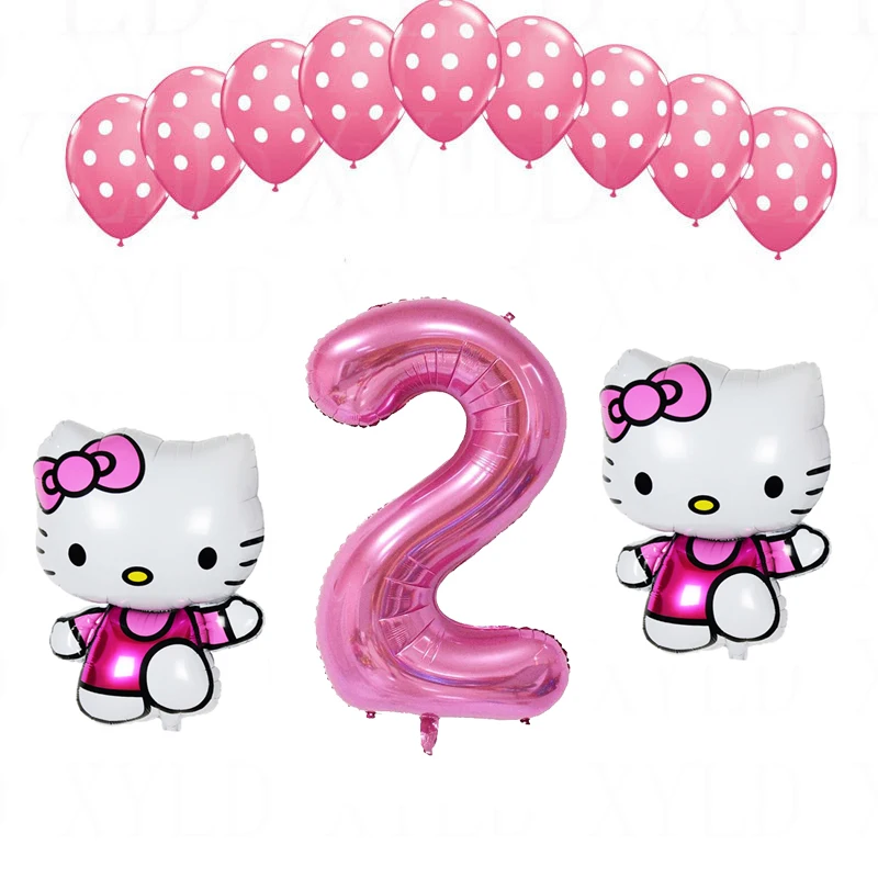 1 комплект, воздушный шар hello kitty с цифрами 40 дюймов, латексные шары в розовый горошек для девочек 1, 2, 3, 5 лет, декор для дня рождения, Детские шары