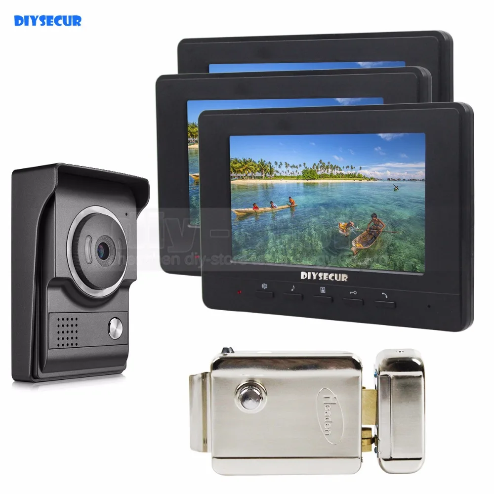 

DIYSECUR 7inch Video Intercom Video Door Phone 700TV Line IR Night Vision HD Camera + Electric Lock for Home Office Factory 1V3