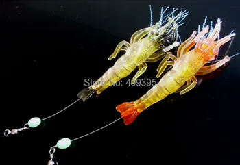 

10pcs 10cm/9g Sabiki rigs Soft prawn bait shrimp soft fishing lure with strong fishing hook Beans glow in dark Free shipping