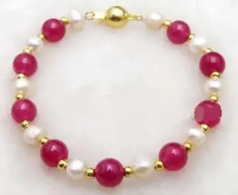 Beautiful 6-7mm White Natural Pearl 8mm Rose Pink stone 7.5'' Bracelet | Украшения и аксессуары