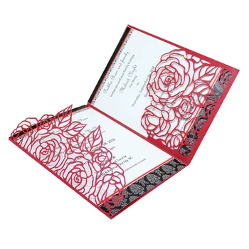 

wedding invitations laser cut tri fold pink rose style wedding invitation card envelope
