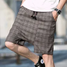 Гарем промежность Повседневное клетчатые шорты мужские плюс Размеры шорты летние свободные мешковатые Пляжные шорты эластичный пояс Человек Одежда