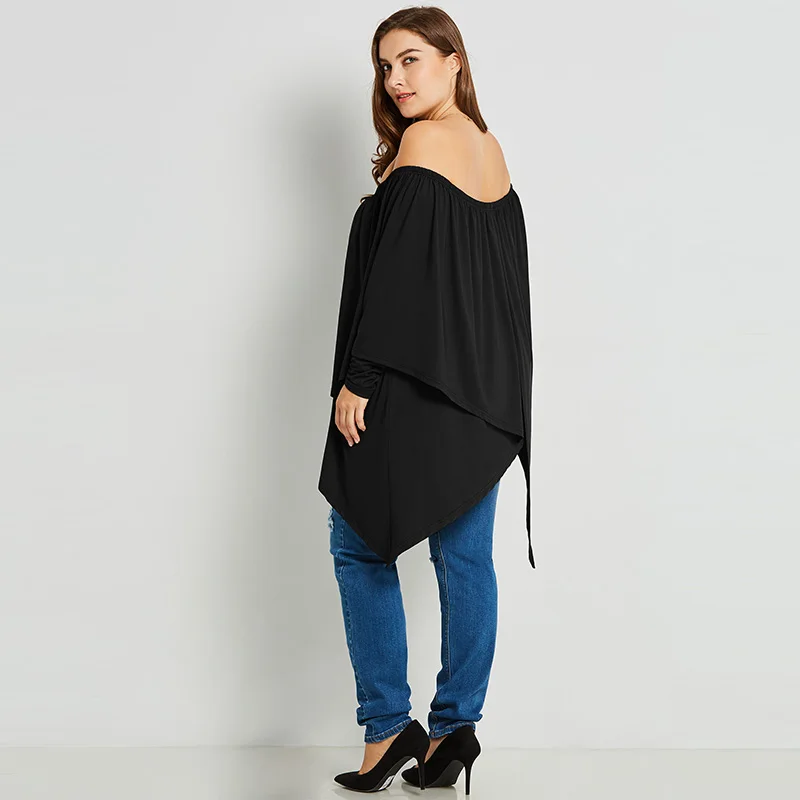 2018 New Sexy Black Cotton Fashion Women Blouses Loose Slash Neck Pleated Backless Girls Sweet Plain Plus Size Female Shirts Blouses