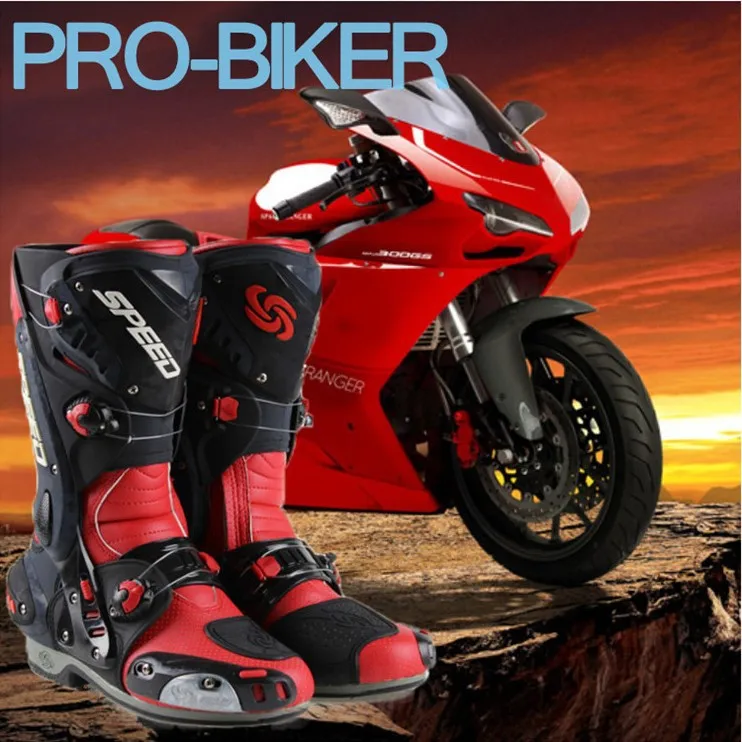 Motorcycle Boots Pro-Biker SPEED Racing moto Protective Gear Motocross Leather Long Shoes anti-slip Waterproof B1003