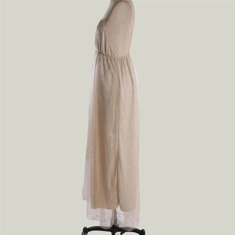 Solid Maxi Dress Sleeveless Sexy Dress For Women BackLess Lace Dress V Neck Party Dress Elegant Vestidos De Festa 40NE2311