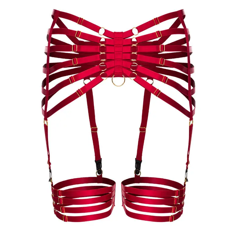 Wine Red Garters Body Harness BDSM Bondage Stockings Suspenders High