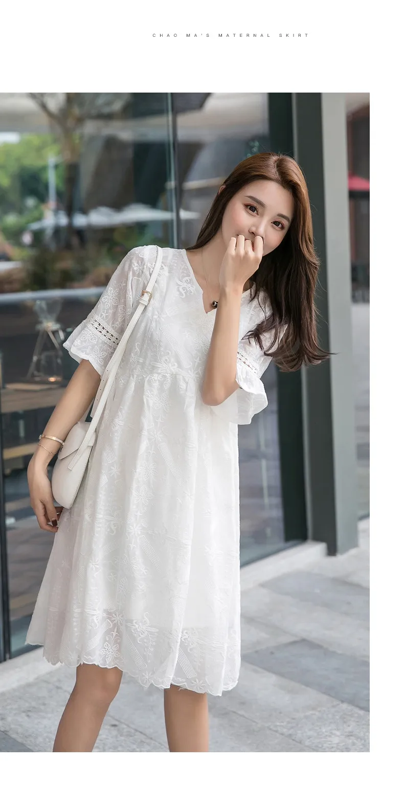 Sundress for pregnant women high waist Slim  lace skirt maternity dress two-piece Summer maternity clothes (18)