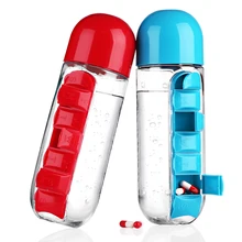600 ML Mi Botella de Agua Deportes Combinar Todos Los Días Caja de La Píldora Organizador de Beber Botellas De Agua Vaso de Plástico A Prueba de Fugas marca