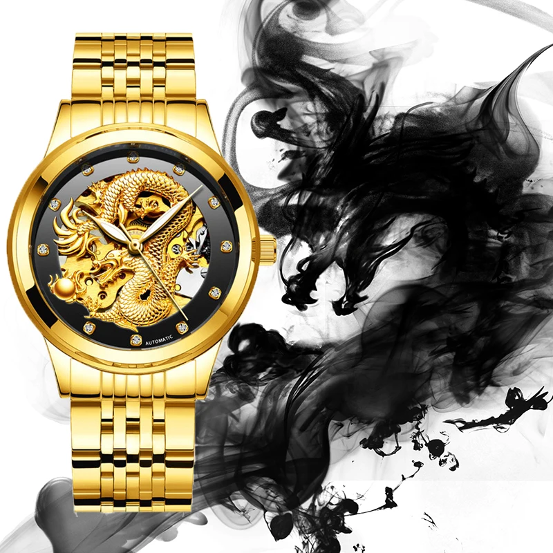 

Luxury Dragon Automatic-Self-Wind Mechanical Waterproof Men's Watch Men Skeleton Analog Mechanical Wrist Watch Montre saat