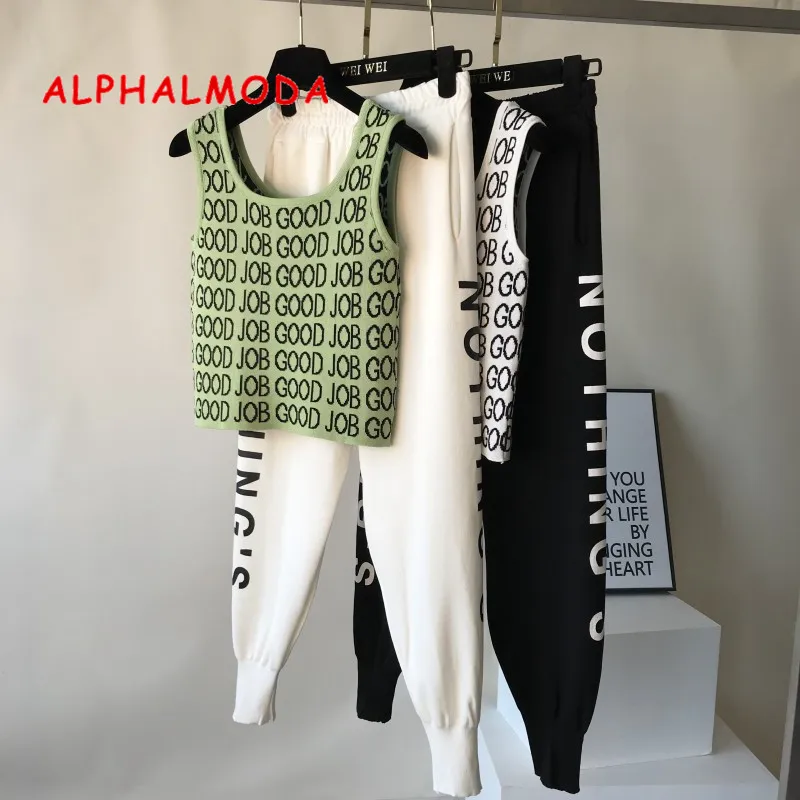 ALPHALMODA новинка 2019 персонализированная вязанная майка с буквенным принтом + штаны