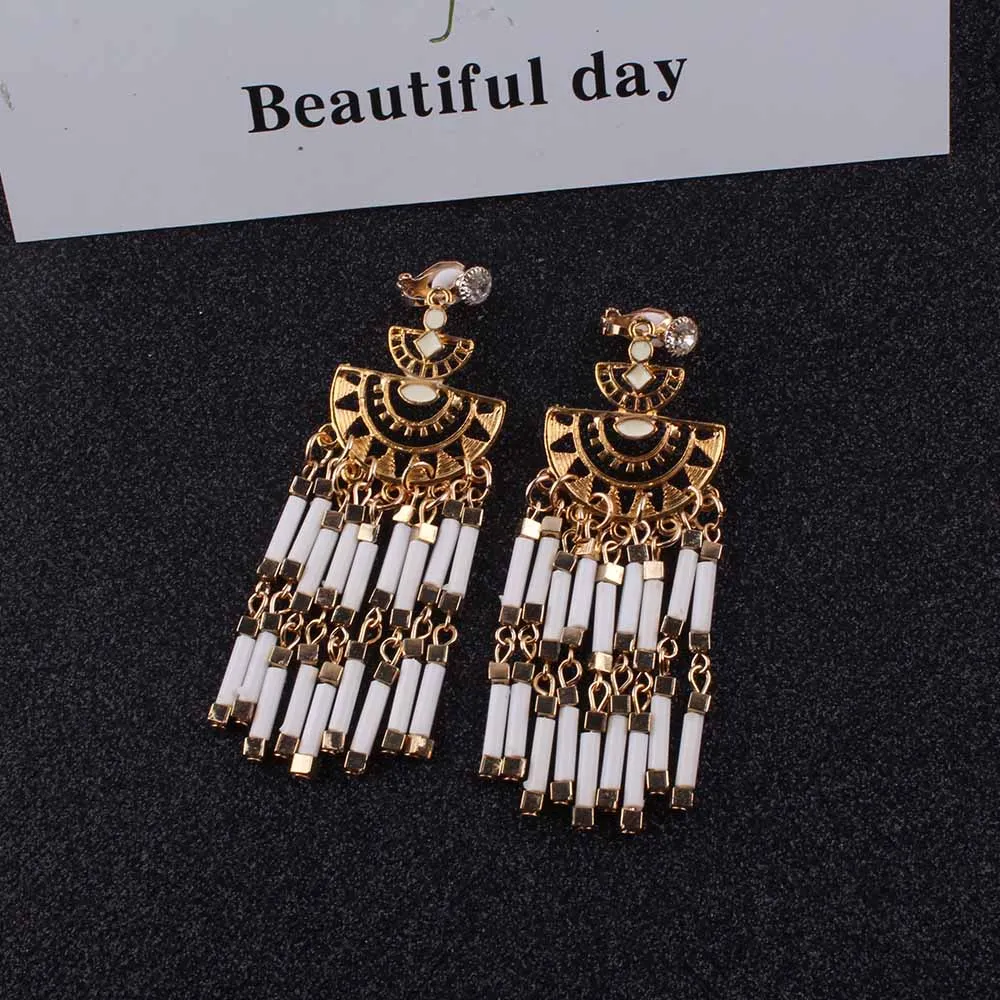

JIOFREE Hot tassel Bohemian style Statement Clip on Earring Fancy Luxury Summer Style Big Earrings For Women For Sale