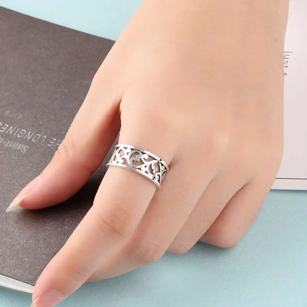 Solid 925 Sterling Silver Female Rings Vine Wave Pattern Vintage Style Rings High Quality Jewelry Sister Gift(JewelOra RI102786)