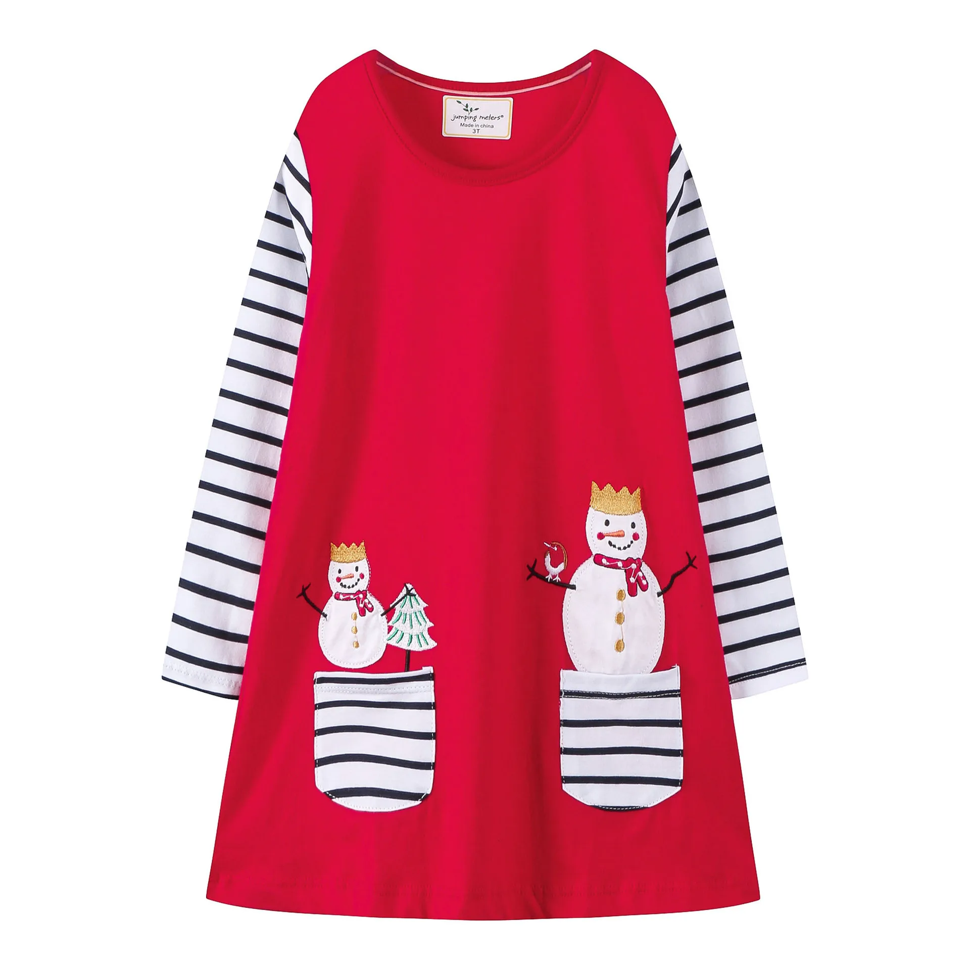 

Snowman cute cotton long sleeve pocket boutique baby girl fall winter dress