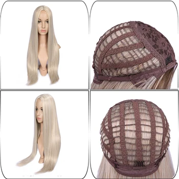 FAVE Long Straight Pure Light Brown Blonde Long Synthetic Wigs for White /Black Women 22 Inch Middle Part Can be Cosplay Wigs 5