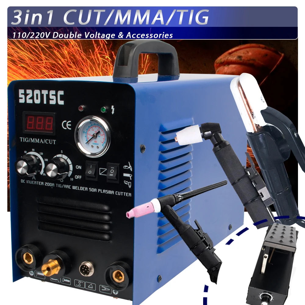 

Plasma Cutter 3 in 1 50A Cutter 200A TIG/MMA Multifunction Welding Machine With Consumables (520TSC) TIG CUT MMA 3 IN 1