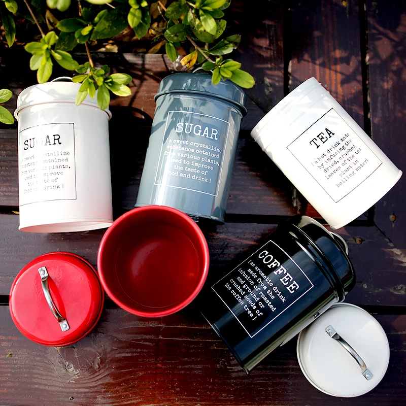 

Metal Colorful Seal Jar Storage Tank Cover Steel Kitchen Classical Desktop Storage Bottle Case Home Coffee Sugar Tea Container
