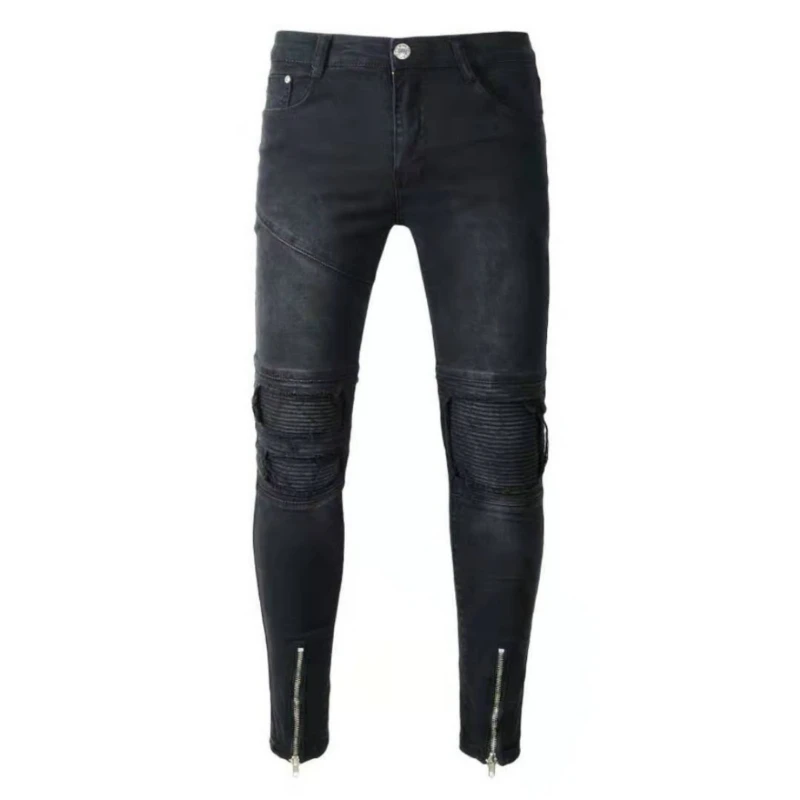 

New Design Jeans for Men Stretch Denim Pants Zipper Fly Biker Jean Male Full Length Hiphop Plus Size Black Jeans O8R2