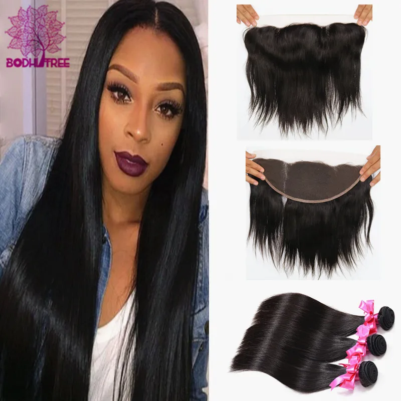 TOP 7A Peruvian Straight Virgin Hair With Closure 3 Bundles 13*4 Human Frontal |