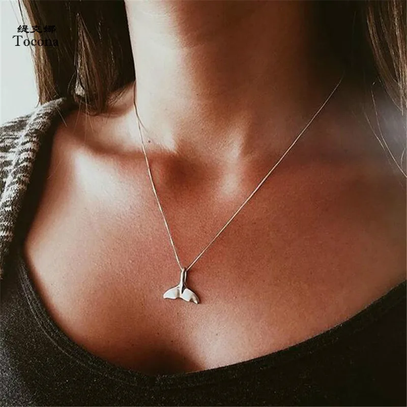 

Tocona 2 Style Bohemia Silver Fashion Hollow Dolphin Fishtail Chain Choker Pendnat Necklace Women Accessories Drop Shipping