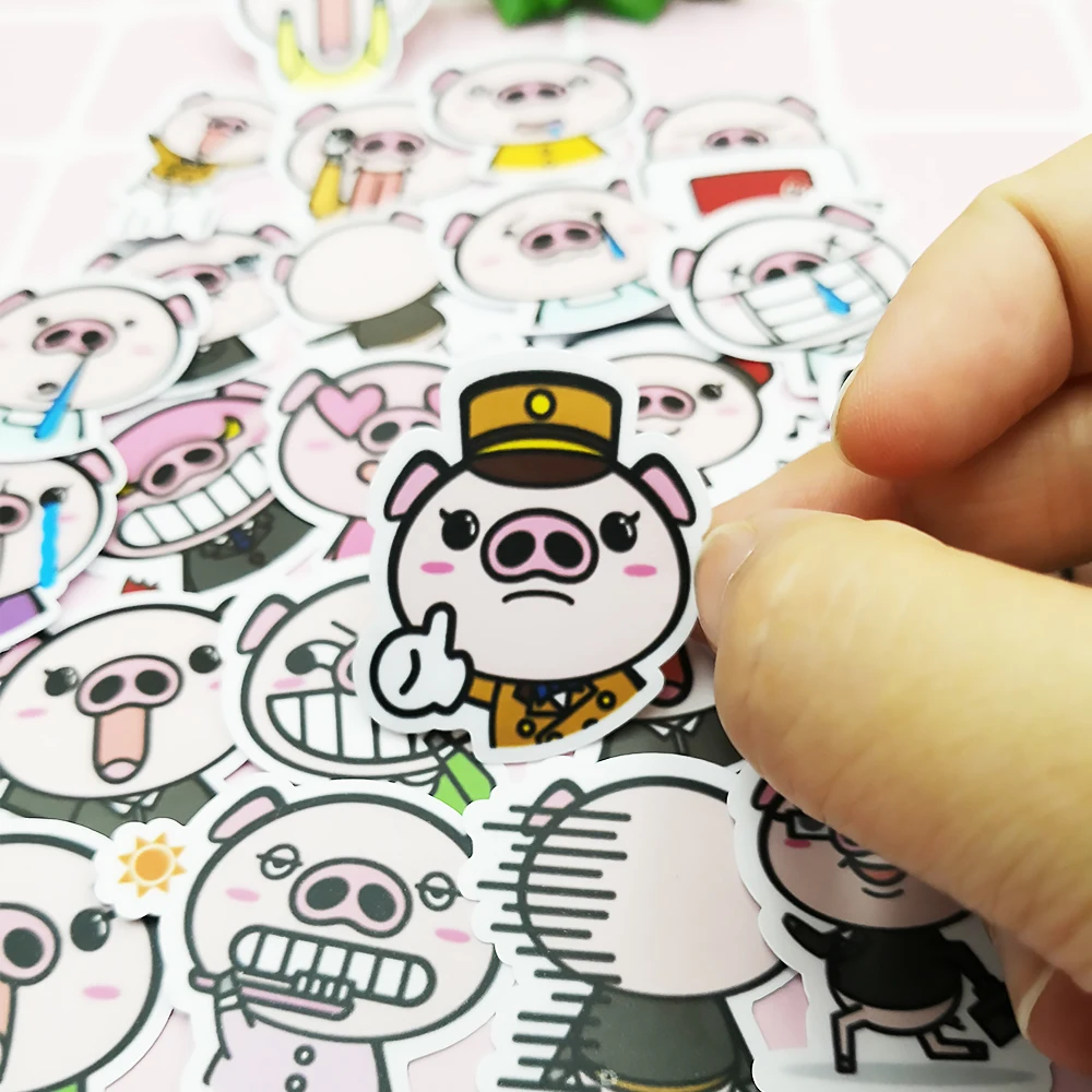 

20/40pcs Cartoon Funny Expression Pig Sticker Diary Sticker Scrapbook Decoration PVC Stationery Sticker Random Not Repeat