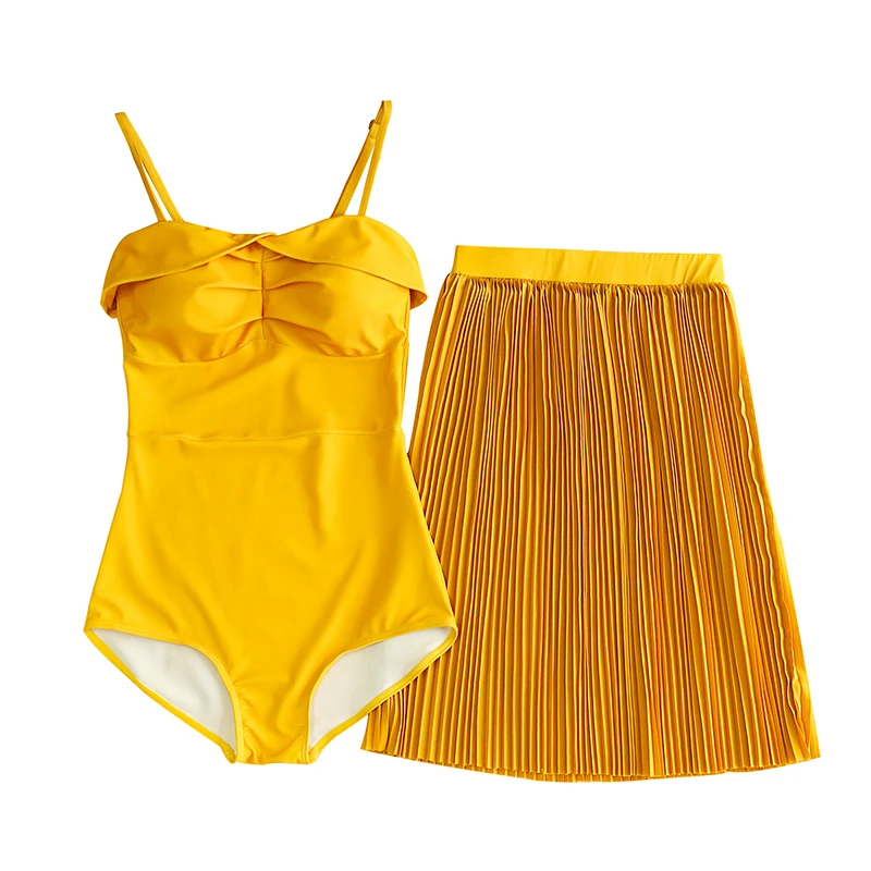 

2019 New Ladies One Piece Swimwear with Skirt Sexy Solid Women Bathing Suit Swimming Suits Summer Womens Beach Wear Swimsuit