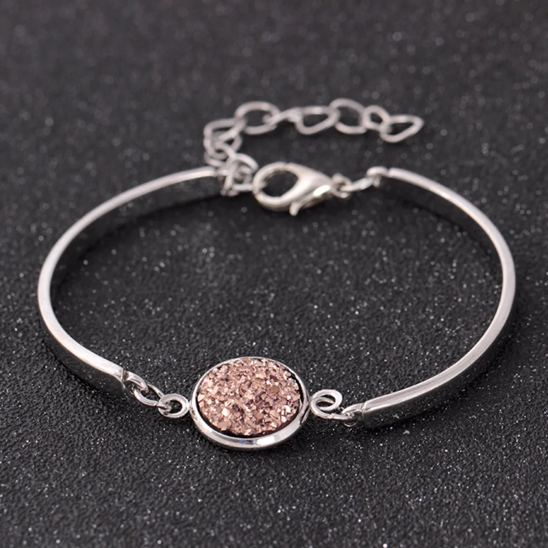 Fashion Charm Quartz Bracelet bisuteria mujer Simple Gold Silver Round Stone Resin Druzy Bangles Bracelets Jewelry Shellhard