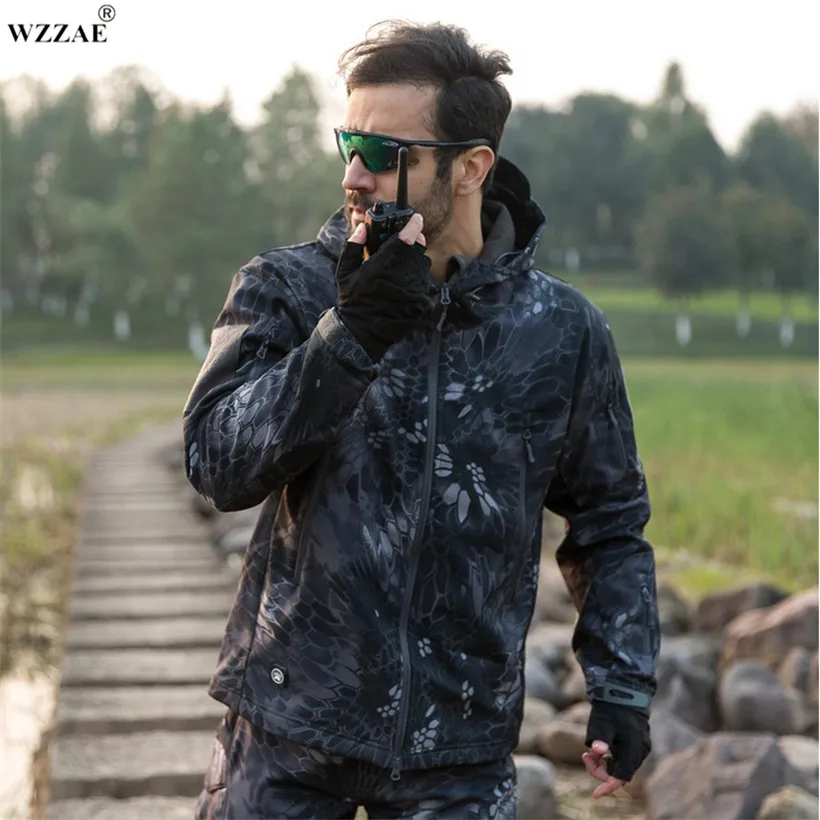 

Tactical Snake Camouflage Army Jacket Men Military Shark V4.0 Waterproof Soft Shell Outdoors Jackets Fleece Hooded Camo Clothes
