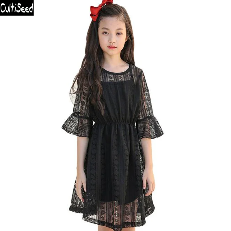 

Cultiseed Girl Lace Dress 2019 Children Summer Solid Color Lace Princess Dress with Flare Sleeve Teenage Girl Vestido Infantil