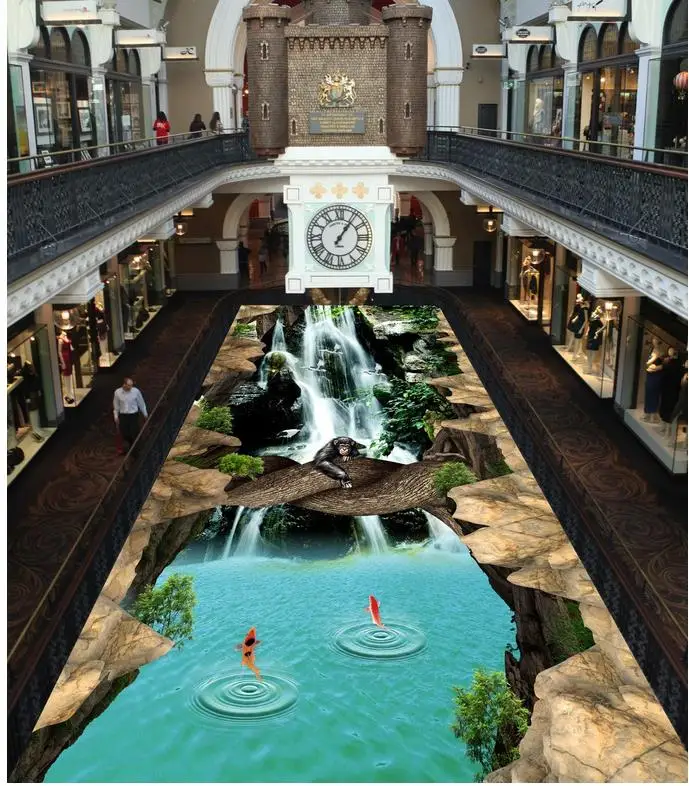 Modern Custom 3D Floor Mural Waterfall Animal 3D Flooring Non-slip Waterproof Self-adhesive PVC Wallpaper