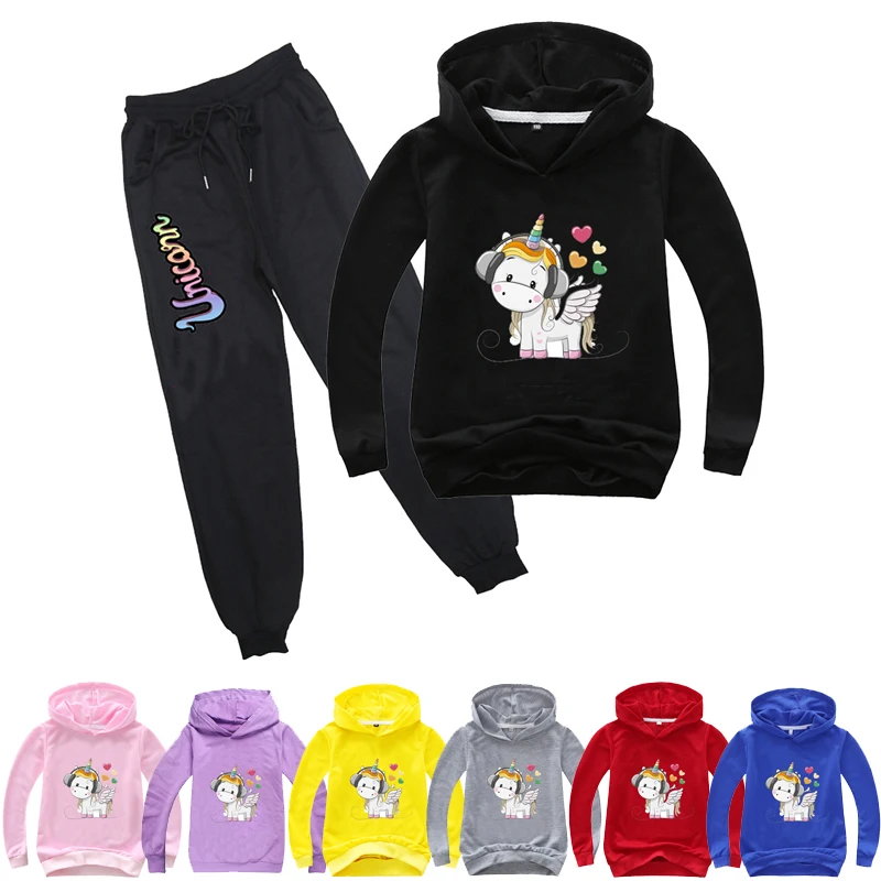

2019 Unicorn Boys Girls Hoodies And Pants Suit Children's Clothing Hooded Sweatshirts Jacket Coat Pullover Harem Pant